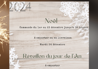 Une affiche du restaurant "La Flora" détaillant les commandes de Noël et du Réveillon du jour de l'An en 2024.